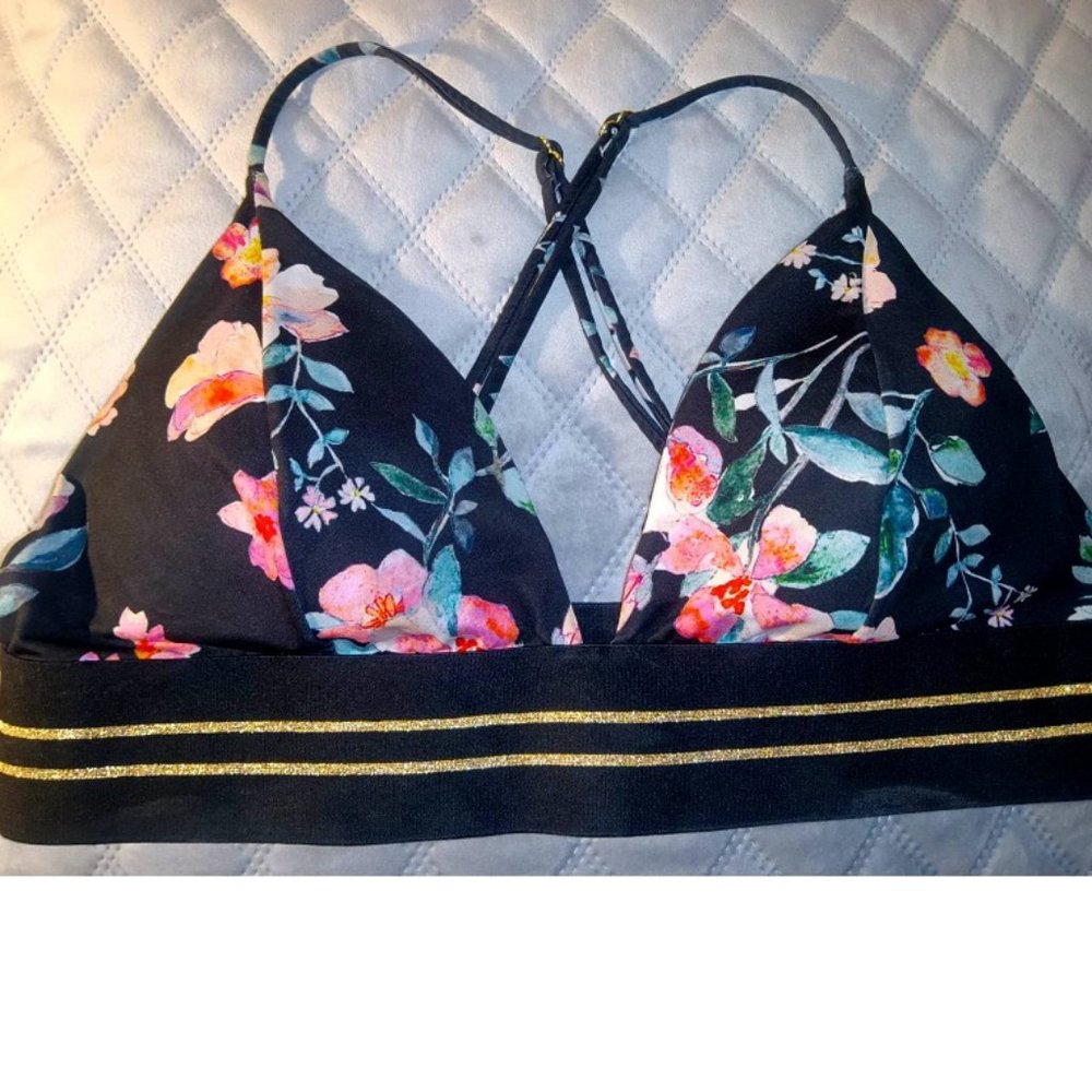 Black & Pink Floral Bra